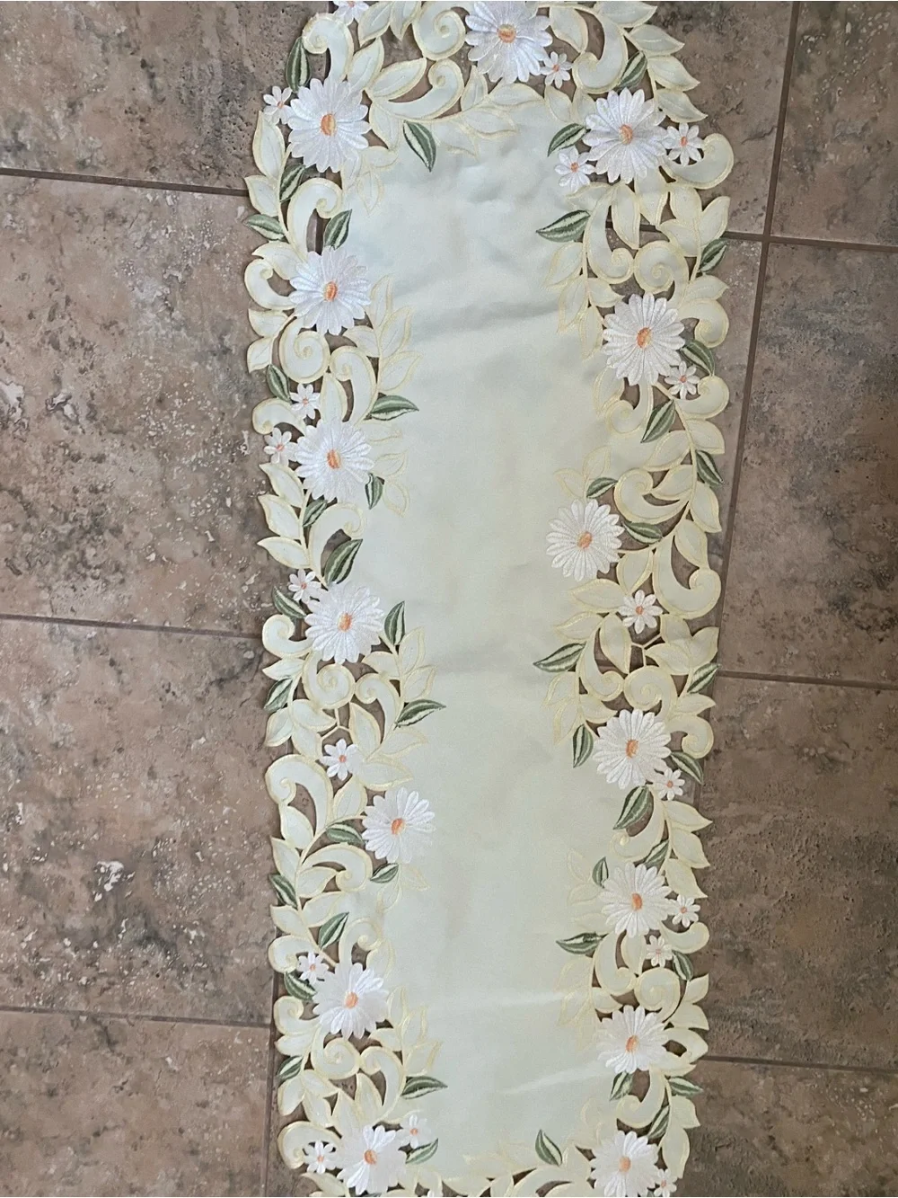 Yellow Embroidered Floral Cut Work Lace Center Cottagevore Table Runner 44x15